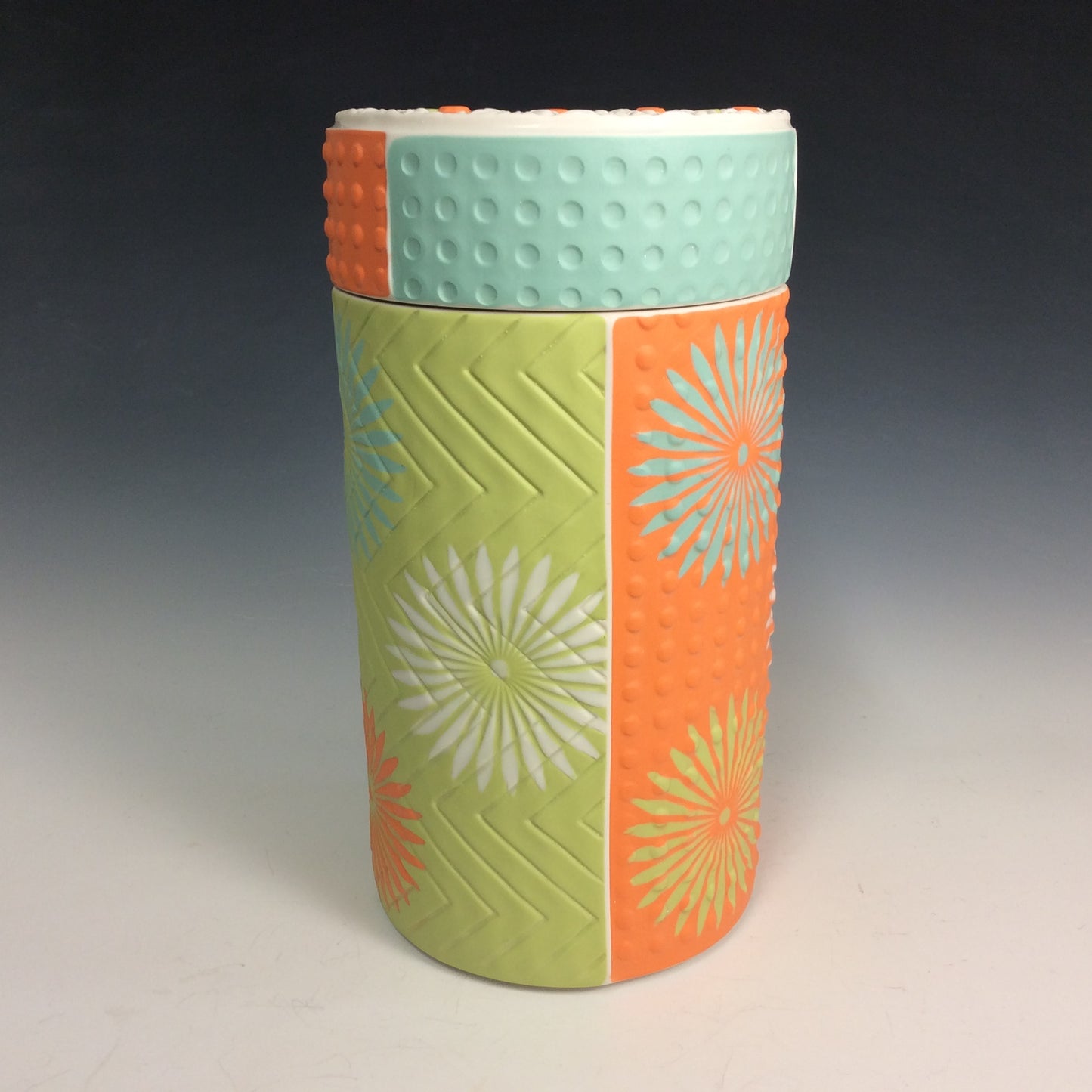 Kelly Justice-Chartreuse, Teal and Orange Jar #3