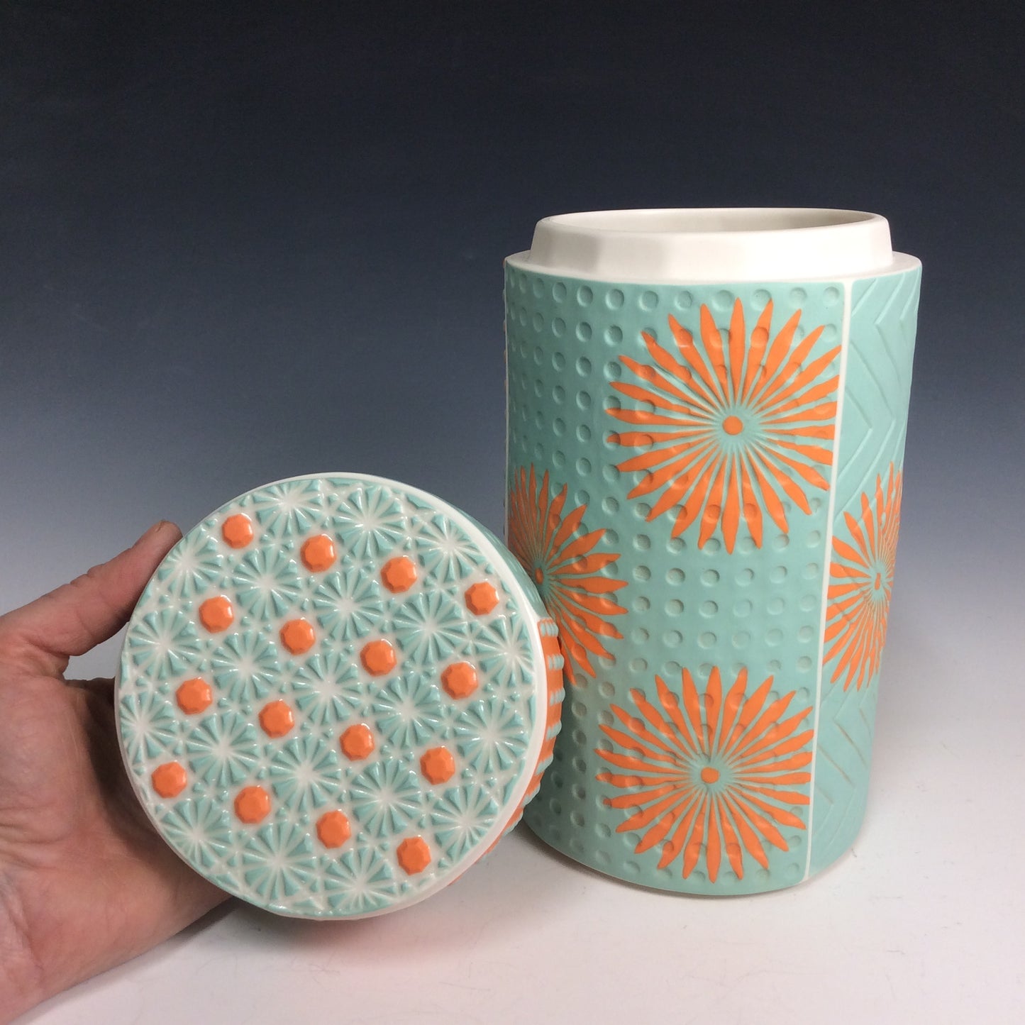 Kelly Justice-Teal and Orange Jar #2