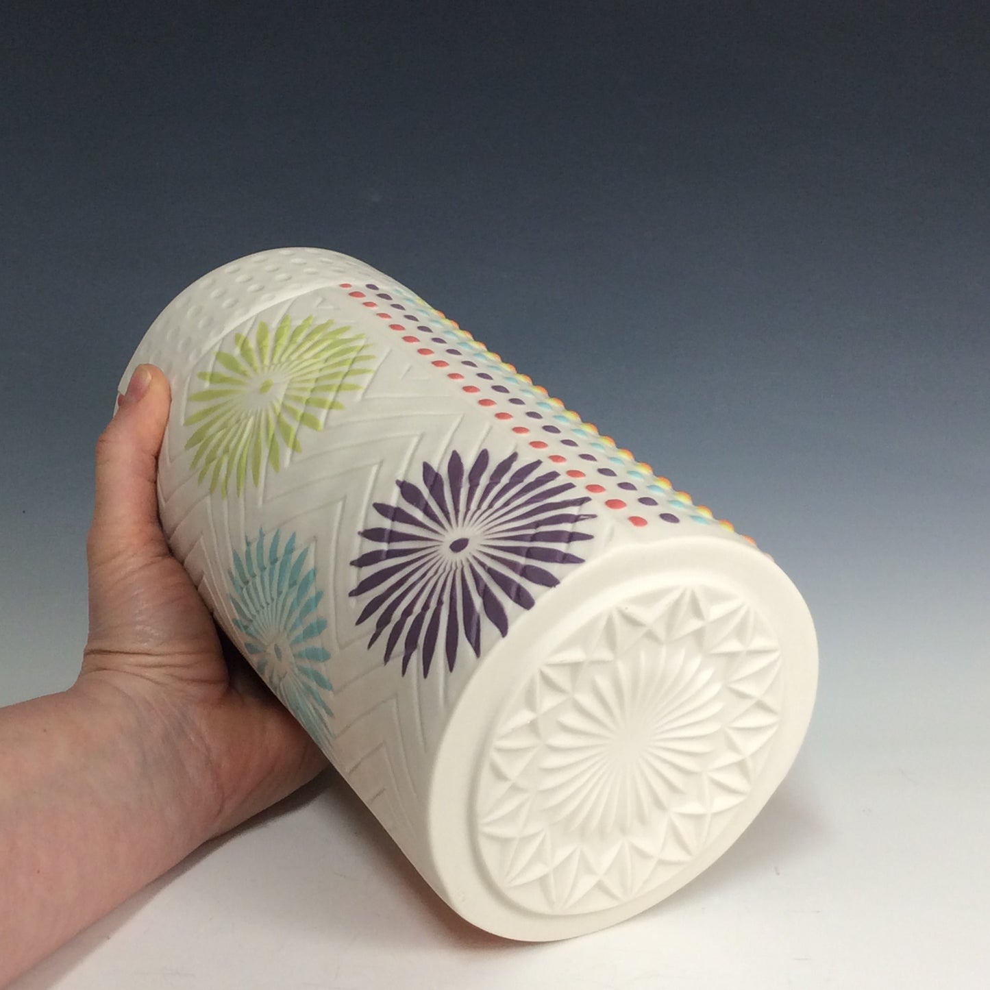 Kelly Justice Rainbow Jar with Pinwheels and Dots #204