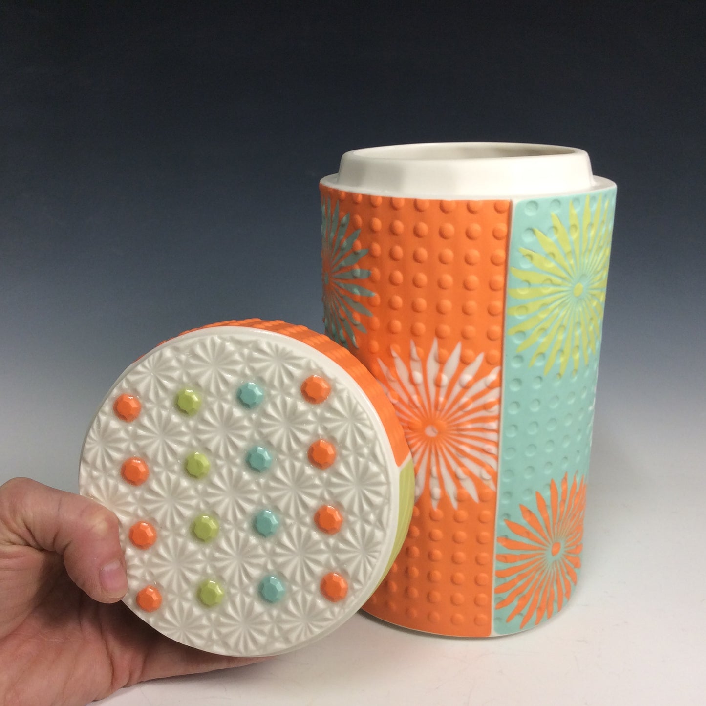 Kelly Justice-Chartreuse, Teal and Orange Jar #3