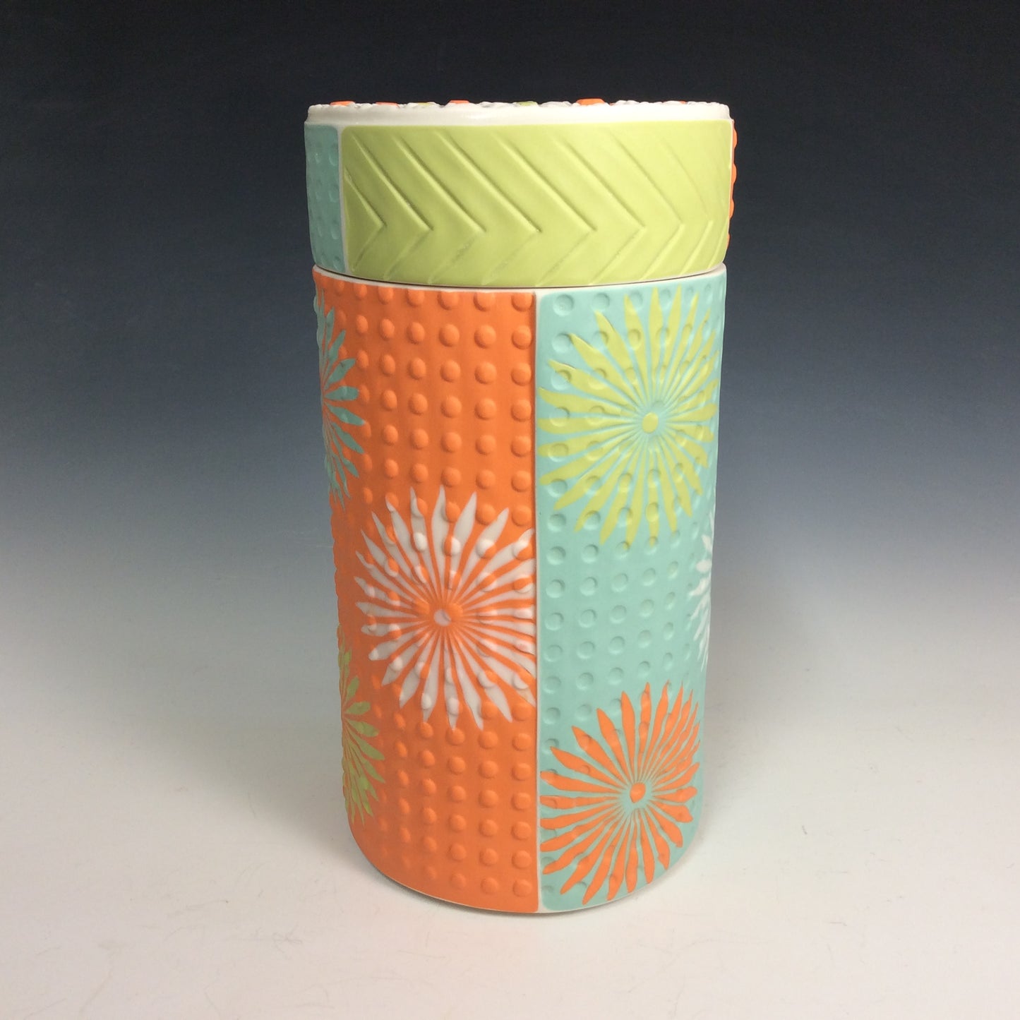 Kelly Justice-Chartreuse, Teal and Orange Jar #3