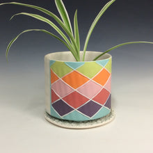Load image into Gallery viewer, Kelly Justice Small Planter Set - Rainbow Diamonds with Flower Dish #212
