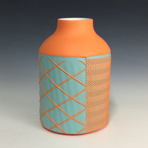 Kelly Justice Orange and Turquoise Vase #205